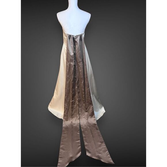 Bari Jay Womens Cream strapless ball gown with long mocha contrast train, NWT - Picture 2 of 4